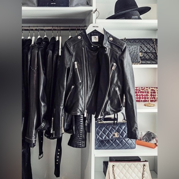 Anine Bing Bowie Moto Leather Biker Jacket Black - Picture 2 of 9